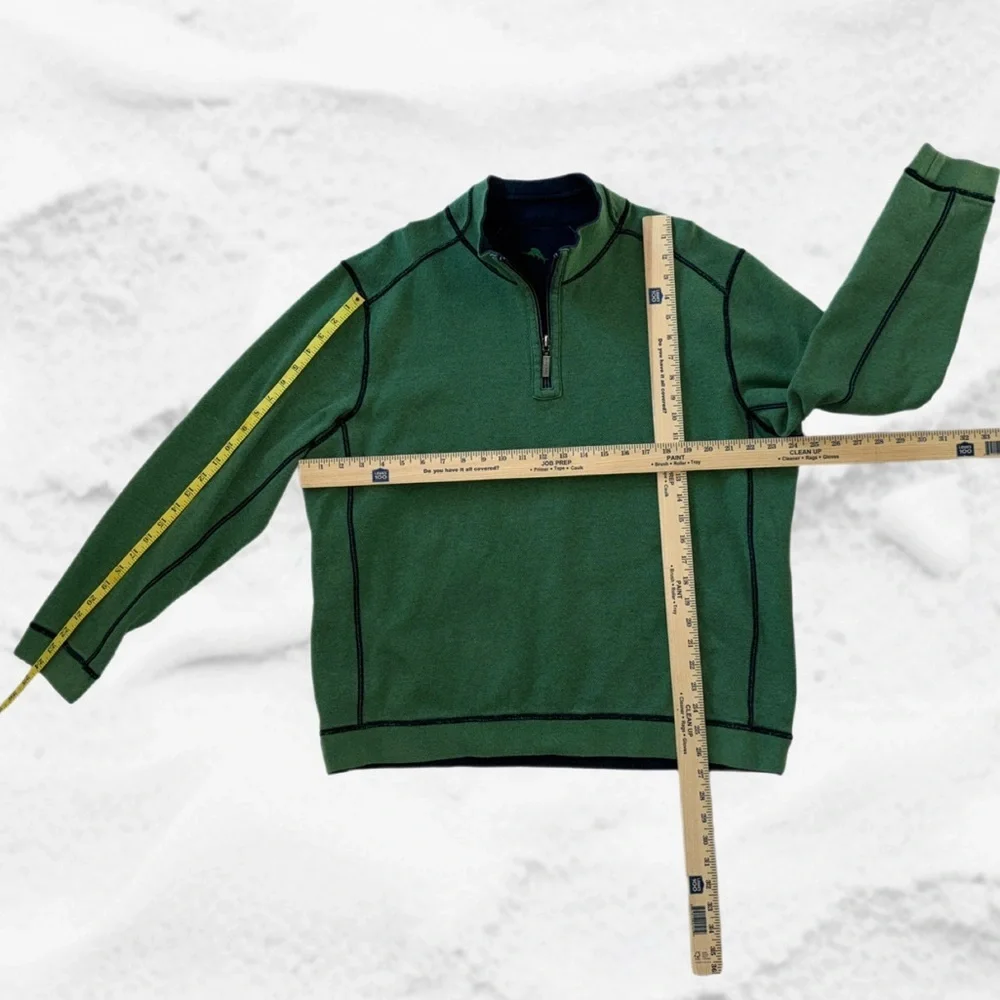 Tommy Bahama XL Green 1/4 Zip Pullover Sweatshirt Contrast Stitching - Picture 5 of 8
